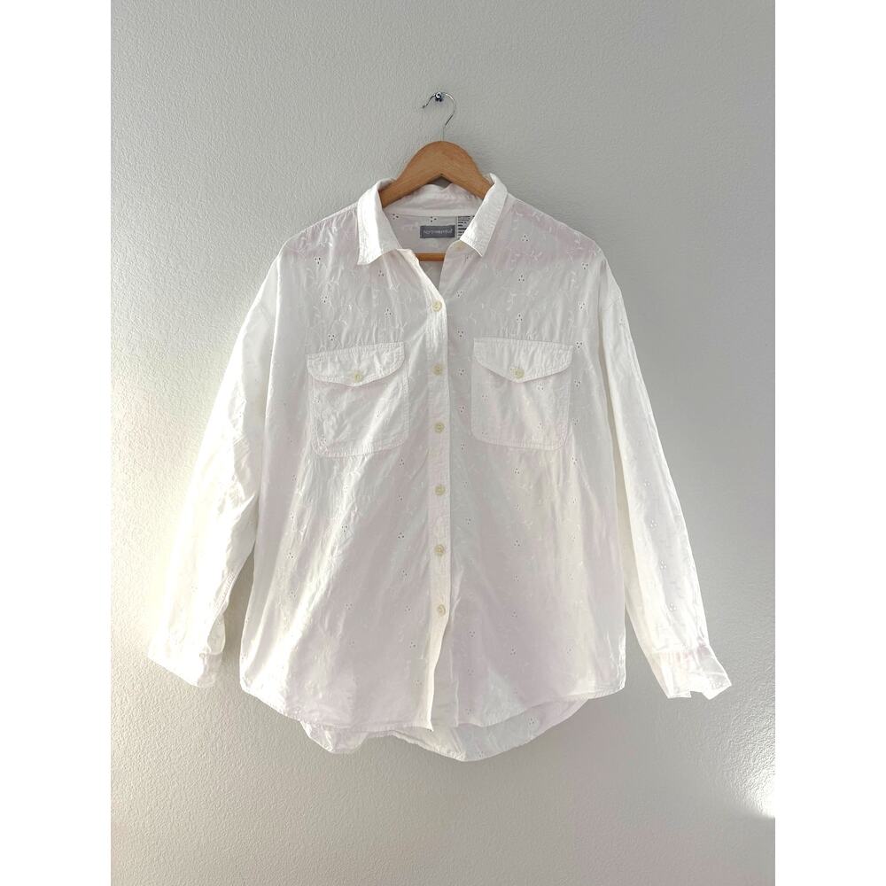 NorthWest Blue XL White Cotton Eyelet Embroidered Western Button Up Shirt